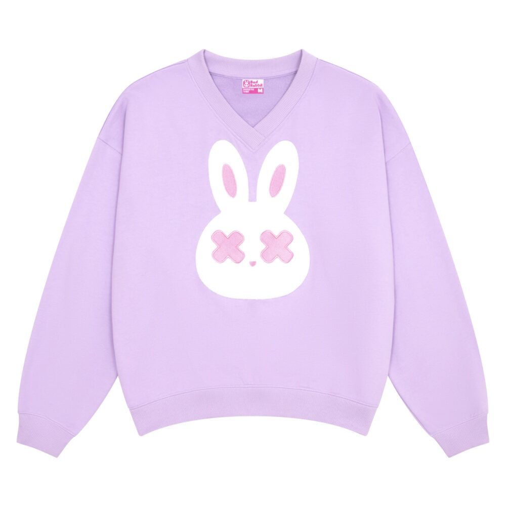 Purple V-Neck Sweatshirt "Bunny Face" SW459