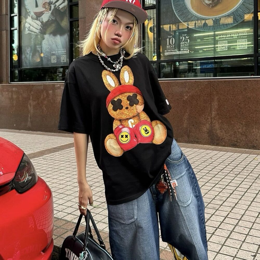 Black Graphic T-Shirt "Bunny Fighter" TS777