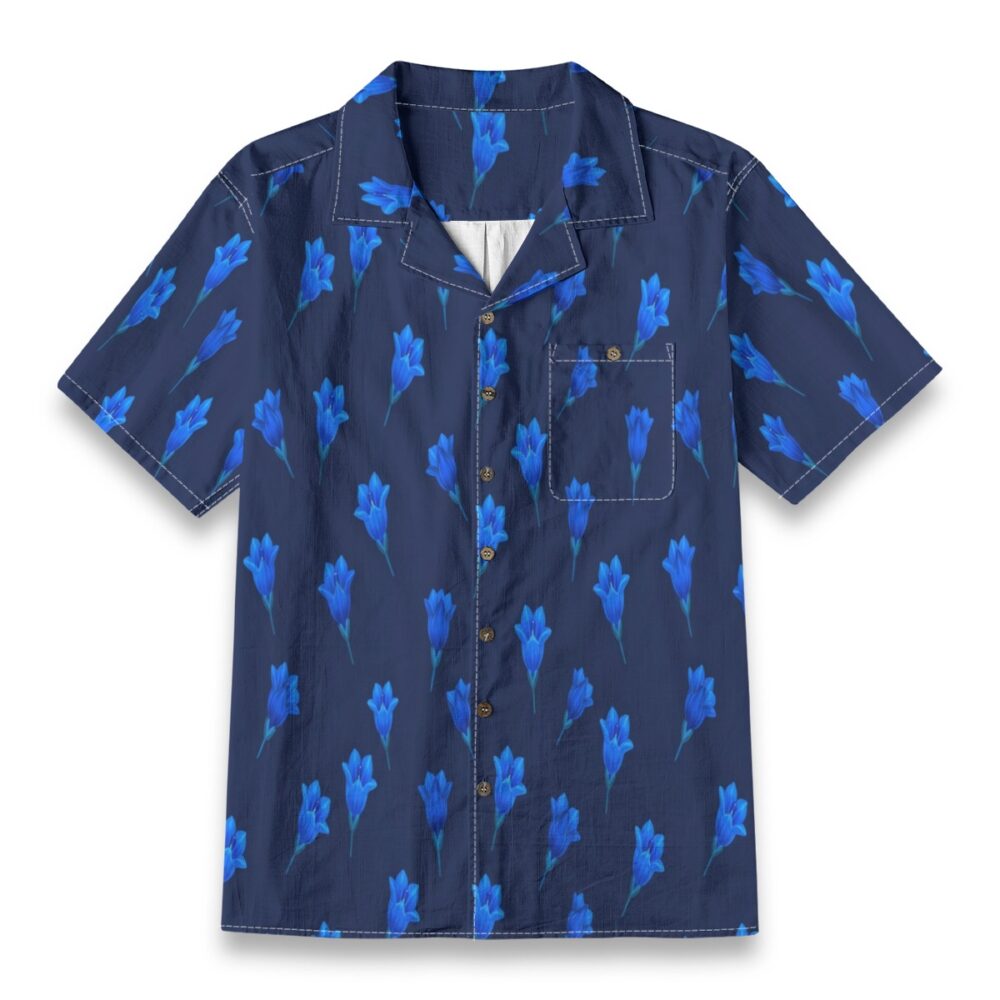 Gentian Deep Blue Vibrant Floral Resort Shirt