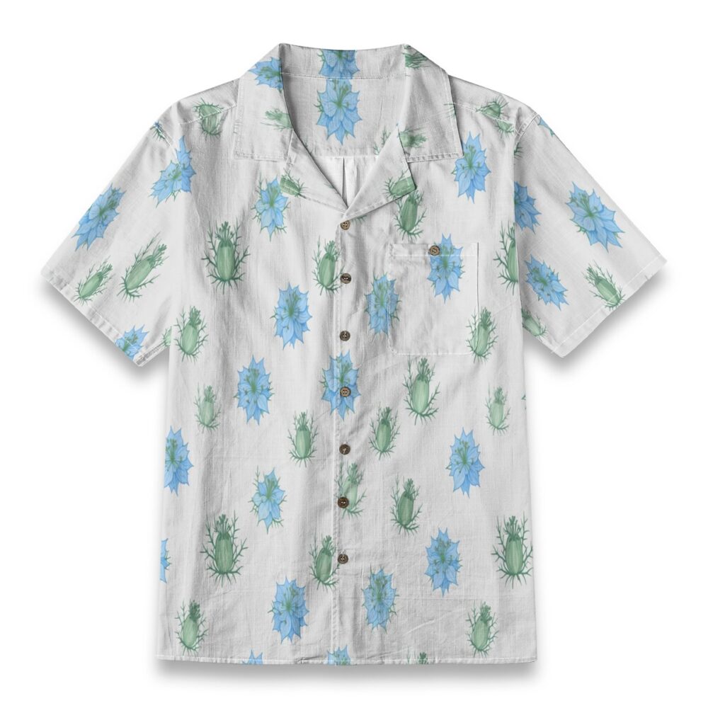 Nigella Blue Gray Elegant Floral Hawaiian Shirt