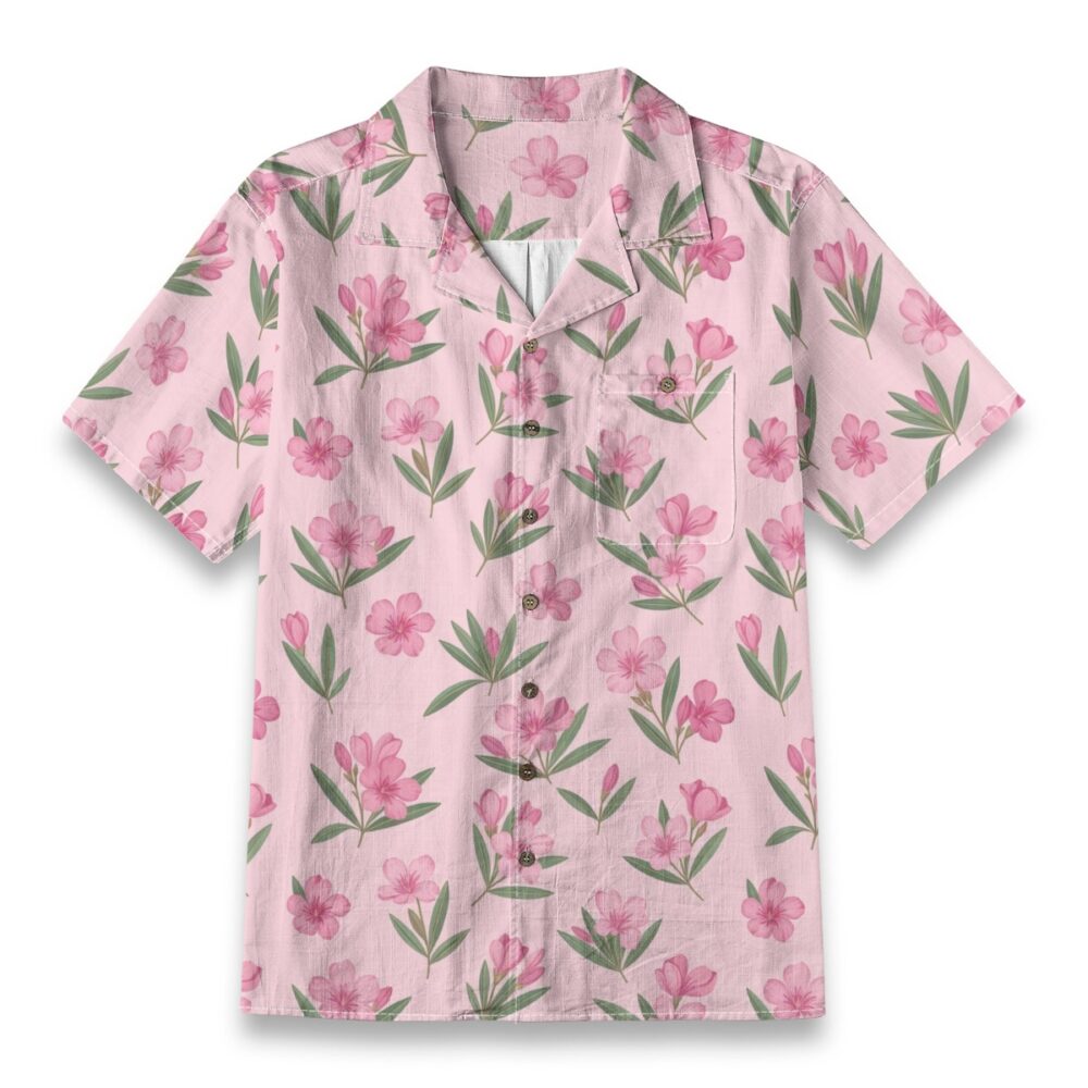 Oleander Pink Garden Tropical Floral Aloha Shirt