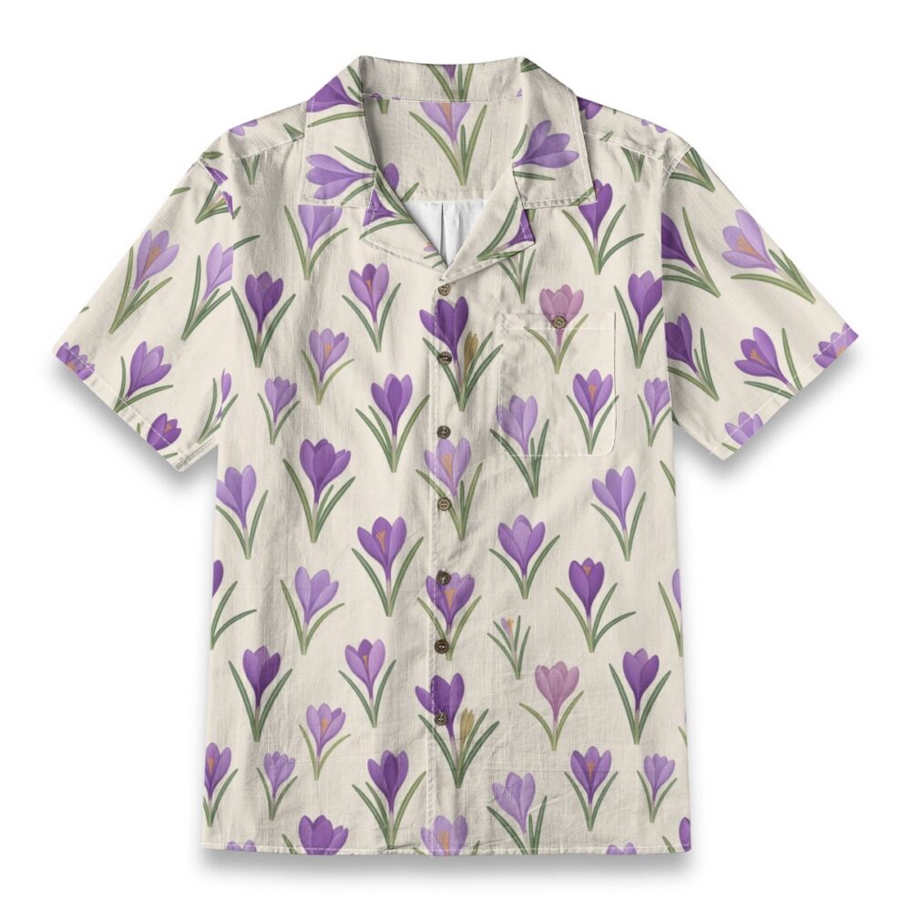Crocus Bloom Cream Spring Floral Tropical Shirt